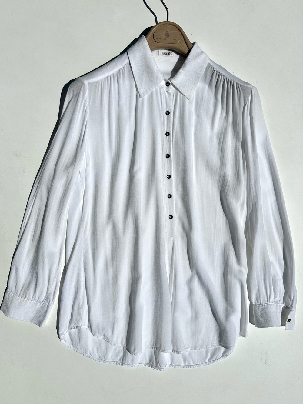 L’Agence White Button-Front Long Sleeve Blouse with Collar, 4